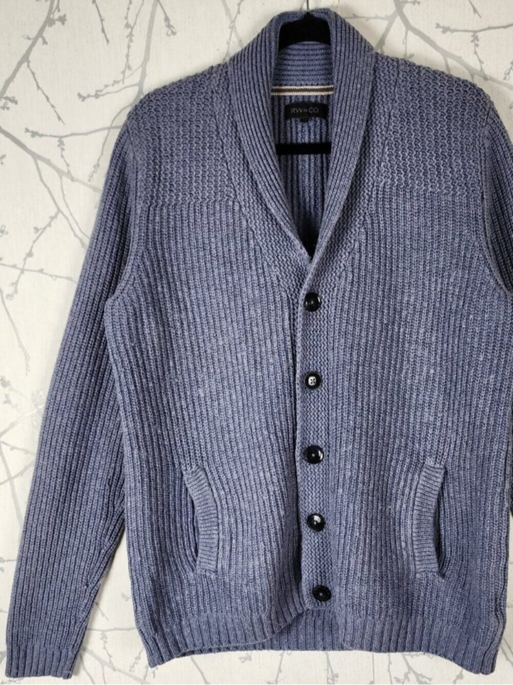 RW & Co Cotton Wool Blend Ribbed Knit Shawl Collar Cardigan